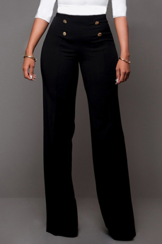 Black Trendy High Waist Double-breasted Decorative Pants