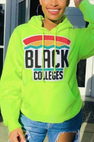Fluorescence Fashion Casual Hooded Collar Letter Print Coats