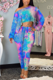Green Sexy Two Piece Suits Print pencil Long Sleeve 