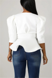 White Fashion Sexy Ruffled Short Sleeve Top