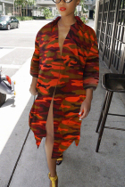 Orange Street Shirt sleeves Long Sleeves V Neck cake dress Mid-Calf camouflage Print Club Dresse