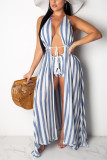 Blue Sexy Fashion Striped Printing Shorts Suit