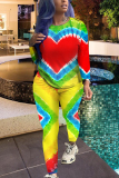 purple Rainbow Multicolor Casual Print Gradient  Sweatsuits Long Sleeve Two Piece Suits
