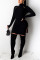 Black Casual Cap Sleeve Long Sleeves Turtleneck A-Line Knee-Length Solid Long Sleeve Dresses