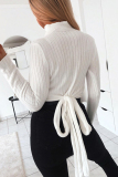 White Fashion Casual High-Necked Solid Tops