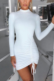 White Europe and America Fashion adult Cap Sleeve Long Sleeves O neck Pencil Dress Mini Patchwor