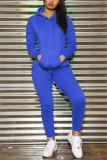 Blue Fashion Sports Solid Color Hooded Long-Sleeved Two-Piece Suit
