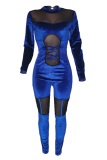 Black Sexy Patchwork Solid Long Sleeve O Neck Jumpsuits