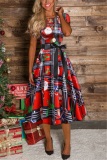 LeafPrint Christmas Short Sleeve Swing Dress