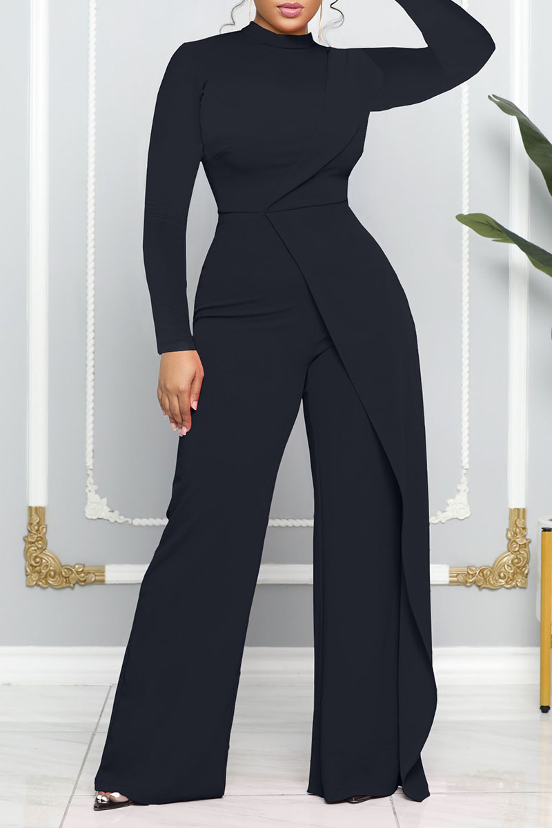 Casual Solid Flounce O Neck Straight Jumpsuits(3 Colors)