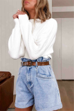 White Casual Fashion Solid Color Long Sleeve tops