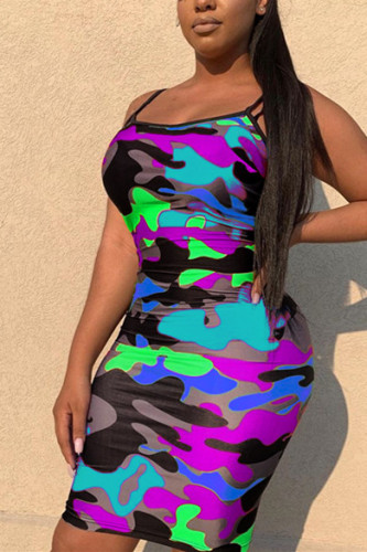 Purple Sexy Camouflage Printing Sling Dress