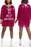 Pink Casual Sexy Letter Offset Hip Dress