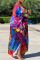 Green Casual Print Patchwork V Neck Irregular Dress Plus Size Dresses