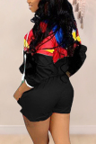 Black Casual Patchwork Sports Two-piece Set