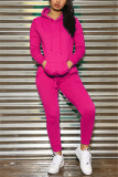 Rose Red Fashion Sports Solid Color Hooded Long-Sleeved Two-Piece Suit