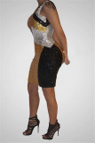 Gold Fashion Sexy Sequin V-Neck Sleeveless Dress