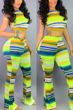 Orange Fashion adult Sexy backless Print crop top Striped Two Piece Suits Boot Cut Sleeveless Tw
