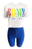 White Casual Fashion Colorful Letters Two-Piece Set