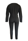 Black Elastic Fly Long Sleeve High Patchwork pencil Pants Two-piece suit
