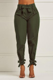Black Elastic Fly High Solid Bow-knot Asymmetrical pencil Pants