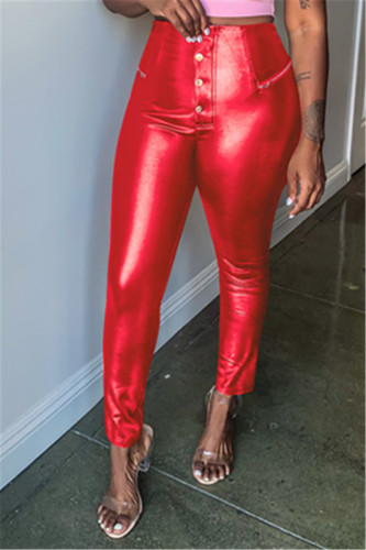 Red Fashion Sexy Solid Color PU Trousers