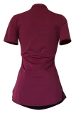 Wine Red O Neck Short Sleeve Split Letter Tees & T-shirts