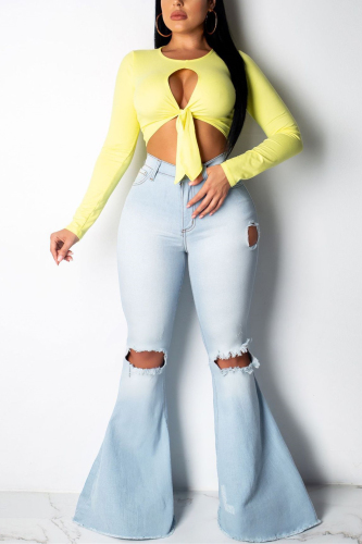 Light Blue Sexy Fashion Broken Hole Skinny Denim Jeans 