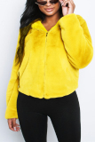 Yellow Fashion Comfortable Hooded Zipper Fur Fluff Coat