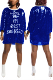 Blue Casual Sexy Letter Offset Hip Dress