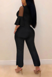 Black Fashion V Neck Ruffled Lace Sleeves With Irregular Jumpsuit