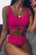 rose red Nylon Two Piece Suits Solid Patchwork Fashion adult Sexy Bikinis Set