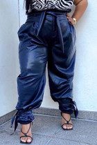 Dark Blue Fashion Casual Plus Size Trousers