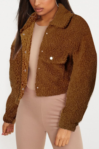 Khaki Fashion Casual Velvet Solid Coats