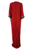 Red Fashion Sexy Cap Sleeve 3/4 Length Sleeves O neck Straight Floor-Length asymmetrical Casual Dresses