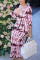 Pink Fashion Sexy Cap Sleeve Long Sleeves V Neck Sheath Ankle-Length asymmetrical Bloom