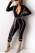 Black Fashion Sexy zipper Patchwork Solid Long Sleeve O Neck Rompers