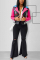 Pink Fashion Patchwork Turndown Collar PU Print Coat