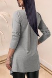 Grey O Neck Long Sleeve Solid Patchwork Print Long Sleeve Tops