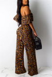 Brown Fashion Sexy Casual Leopard Print Jumpsuits