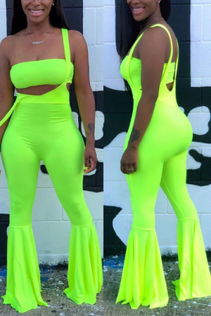 Fluorescent green Sexy Fashion Bib Pants Two-piece Set
