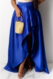 Royal blue Zipper Fly Mid Asymmetrical Patchwork Solid Loose Skirts