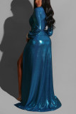 Blue Sexy Fashion Long Sleeve V-Neck Dress