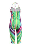 Multicolor Sexy Sling Halter Backless Print Loose Jumpsuit