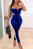 Blue Sexy Slim Vest Zipper Straps Slim Fit Two-Piece Suit