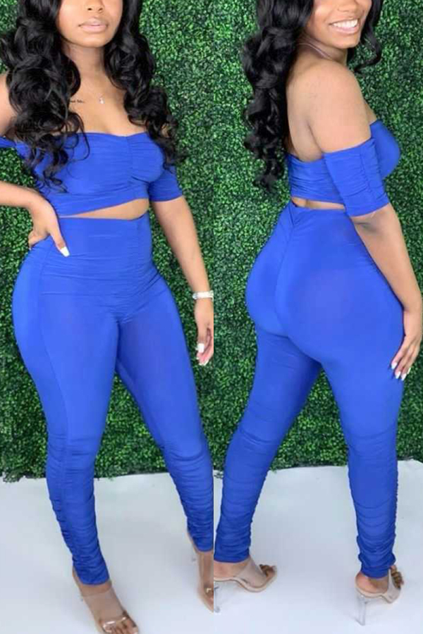 Blue Sexy Fashion Off Shoulder Two-piece Set