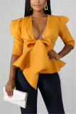 Yellow Fashion Sexy Ruffled Short Sleeve Top