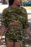 Camouflage Milk Silk Sexy Patchwork Camouflage Two Piece Suits Straight Half Sleeve 