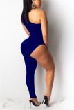 Blue Fashion Sexy Asymmetrical Solid Color Jumpsuit