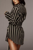 Black Fashion Sexy Striped Shirt Dress